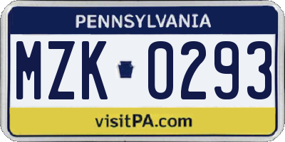 PA license plate MZK0293