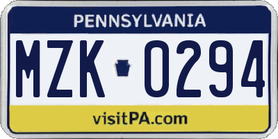 PA license plate MZK0294