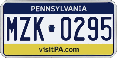 PA license plate MZK0295