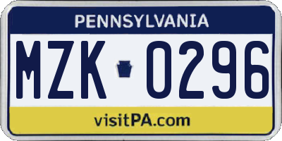 PA license plate MZK0296