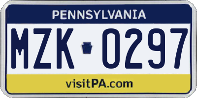 PA license plate MZK0297