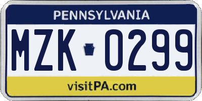 PA license plate MZK0299