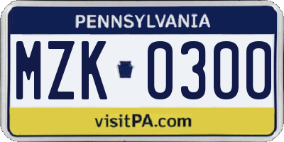PA license plate MZK0300