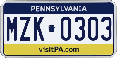 PA license plate MZK0303
