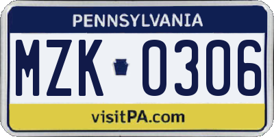 PA license plate MZK0306