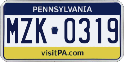 PA license plate MZK0319