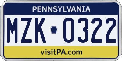 PA license plate MZK0322