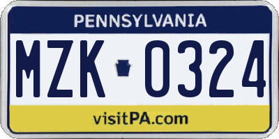 PA license plate MZK0324