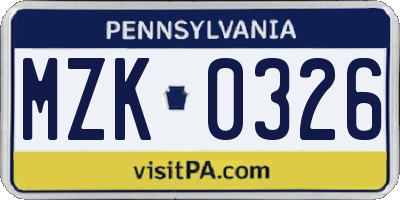 PA license plate MZK0326