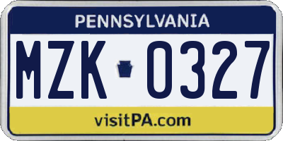 PA license plate MZK0327