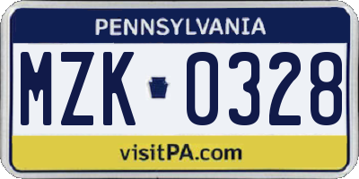 PA license plate MZK0328