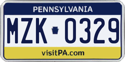 PA license plate MZK0329