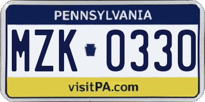 PA license plate MZK0330