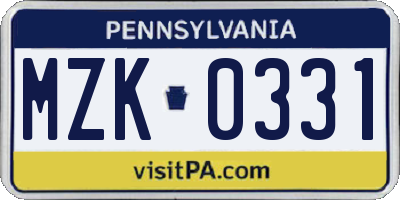 PA license plate MZK0331