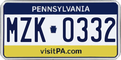 PA license plate MZK0332