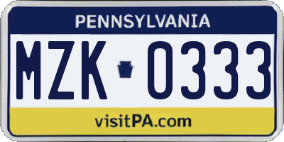 PA license plate MZK0333