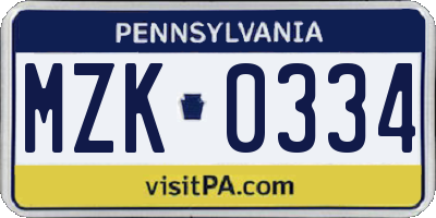 PA license plate MZK0334