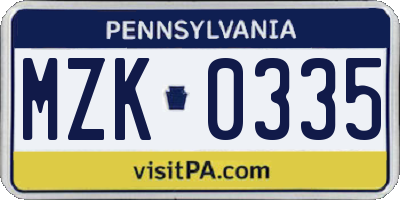 PA license plate MZK0335
