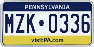 PA license plate MZK0336