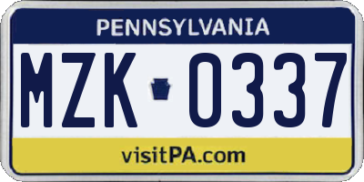 PA license plate MZK0337