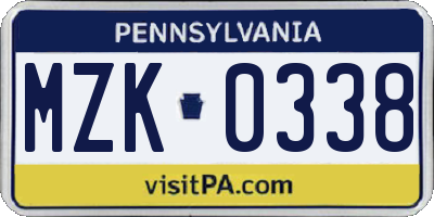 PA license plate MZK0338