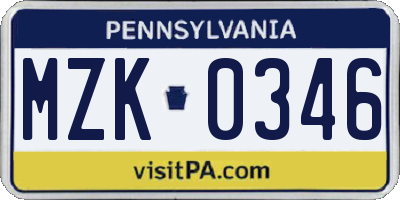 PA license plate MZK0346