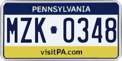 PA license plate MZK0348