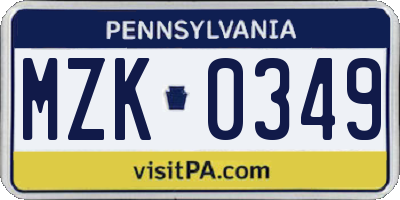 PA license plate MZK0349