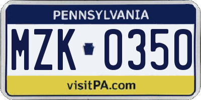 PA license plate MZK0350