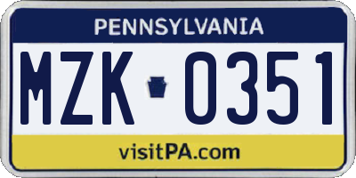 PA license plate MZK0351