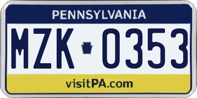 PA license plate MZK0353