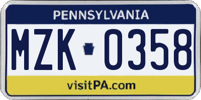 PA license plate MZK0358
