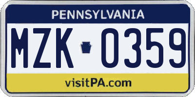 PA license plate MZK0359