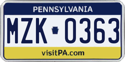 PA license plate MZK0363