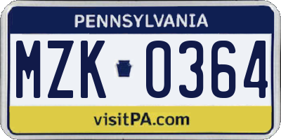 PA license plate MZK0364