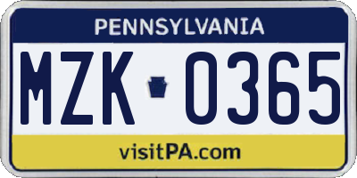PA license plate MZK0365
