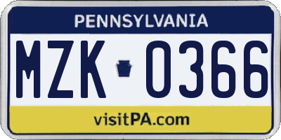 PA license plate MZK0366