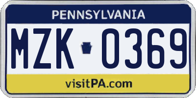 PA license plate MZK0369