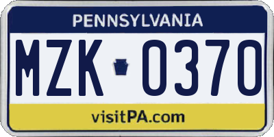 PA license plate MZK0370