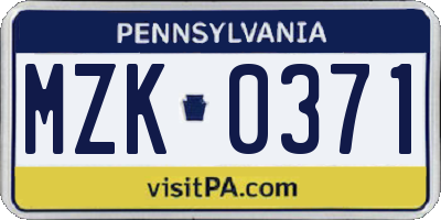 PA license plate MZK0371