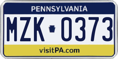 PA license plate MZK0373