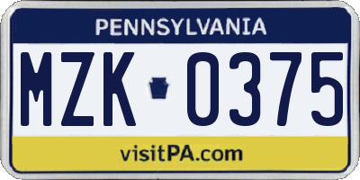 PA license plate MZK0375