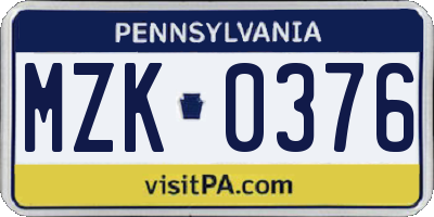 PA license plate MZK0376