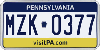 PA license plate MZK0377