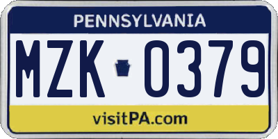 PA license plate MZK0379