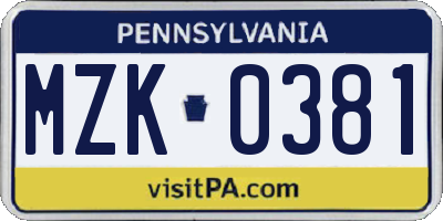 PA license plate MZK0381