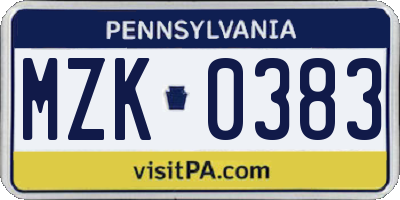 PA license plate MZK0383