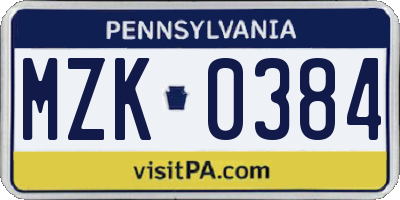 PA license plate MZK0384