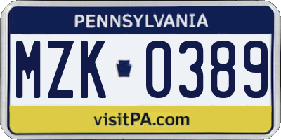 PA license plate MZK0389