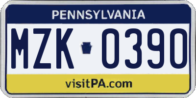 PA license plate MZK0390